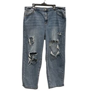 ELOQUII Denim Jeans Size 22 Distressed Ripped Light Wash Straight Leg
